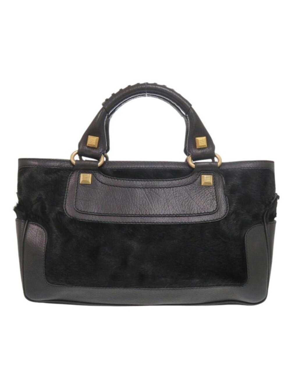 Celine Boogie Bag Calf Hair Leather Black Handbag